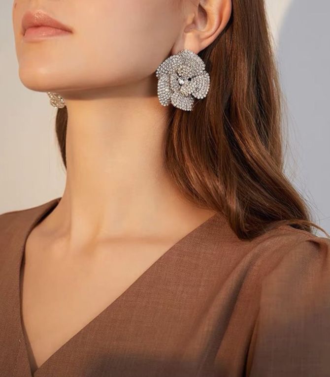 Aretes maxi silver diamond flower