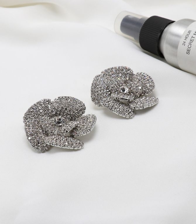 Aretes maxi silver diamond flower