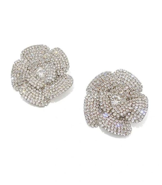 Aretes maxi silver diamond flower