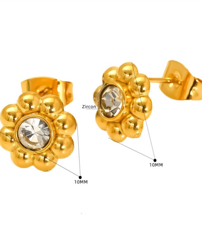 Aretes flor con zirconia 3