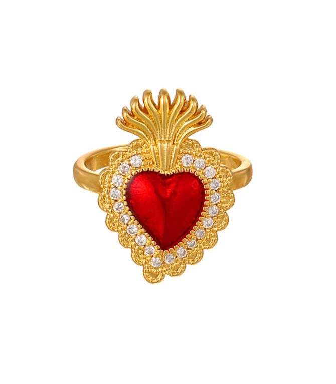 Anillo red zircon heart