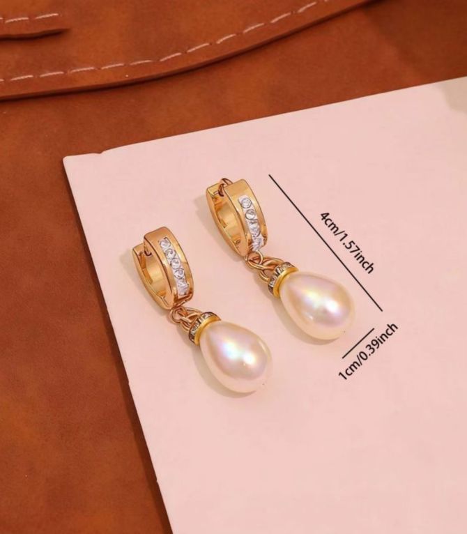 Aretes diamond teardrop pearl hoop