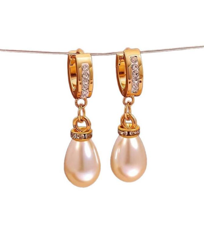 Aretes diamond teardrop pearl hoop