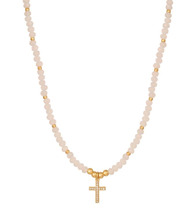 Collar white cross bead
