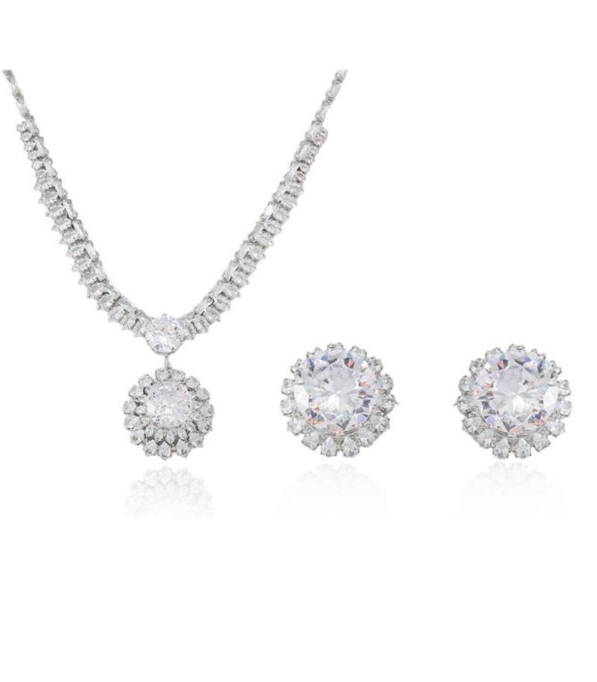 Collar y aretes diamond round