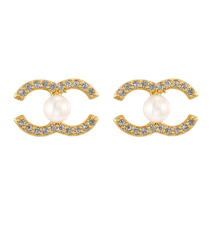 Aretes Zirconium Double C Pearl