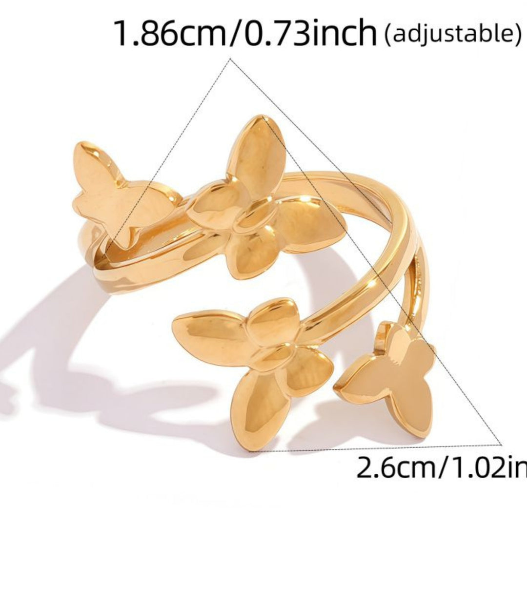 Anillo dorado mariposas