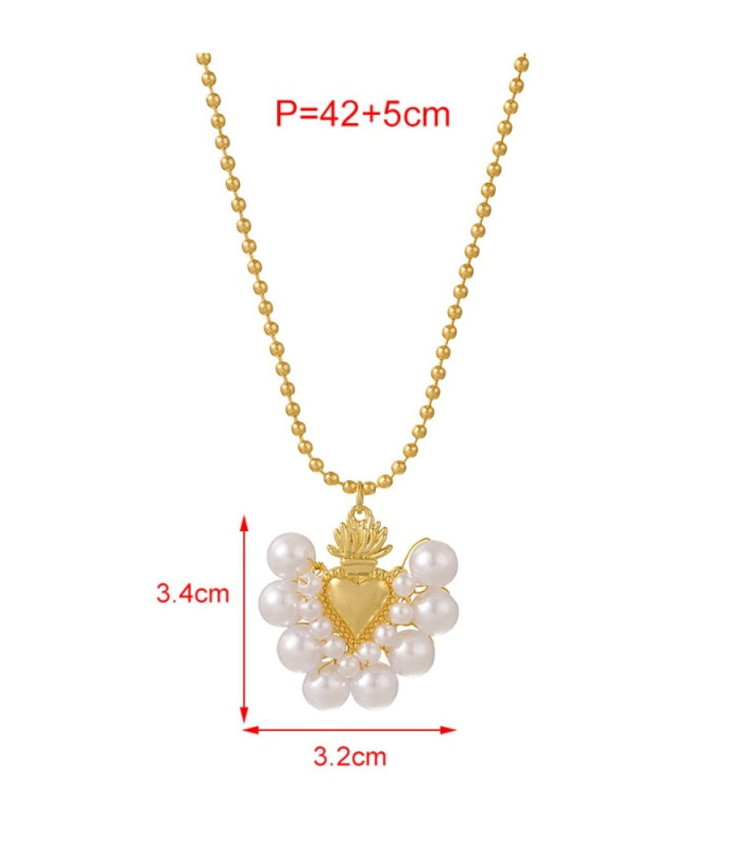 Collar corazón con perlas blancas