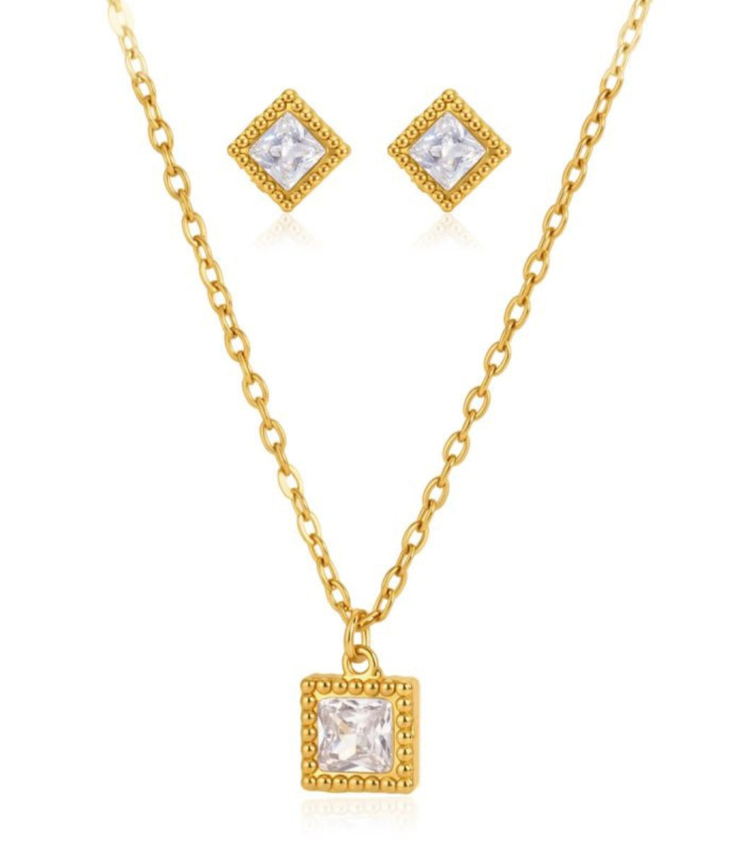 Collar y Aretes Set Square Zircon