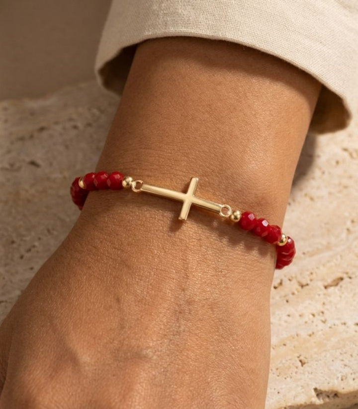 Brazalete Vintage Red Crystal Cross