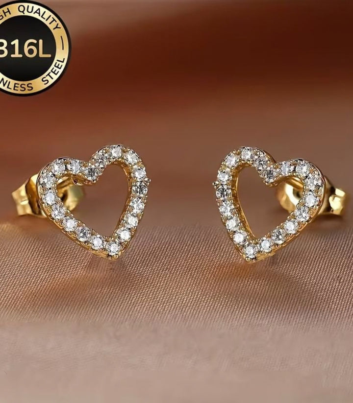 Aretes Corazón Dorado Zirconias