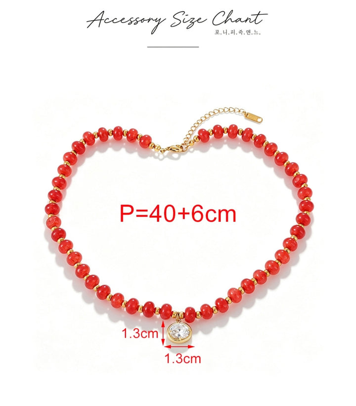 Collar Red Natural Stone Oval