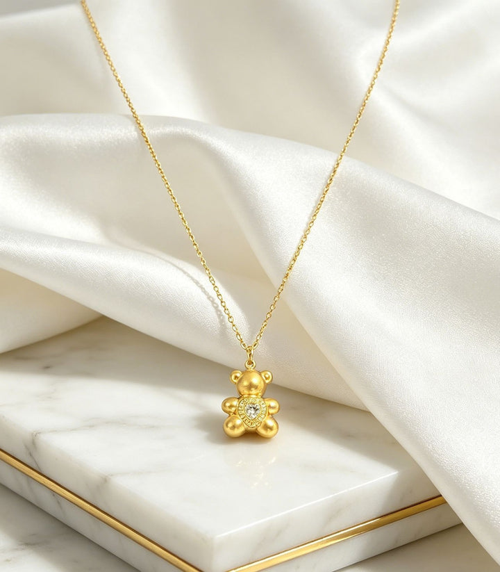 Collar Oso Corazón Zirconias