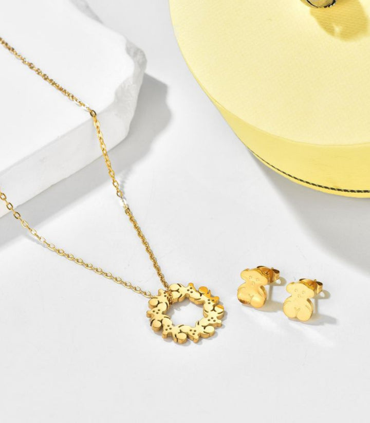 Collar y Aretes Set Ositos Dorados