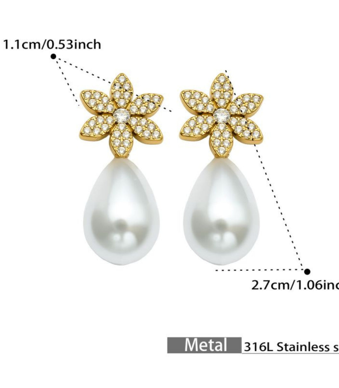 Aretes Pearl Flower Full Crystal
