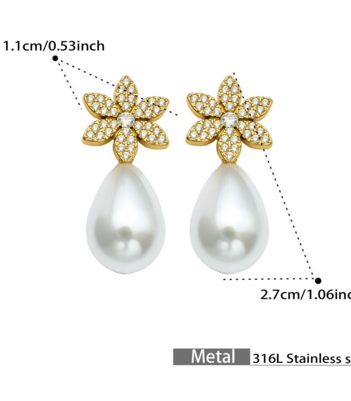 Aretes Pearl Flower Full Crystal