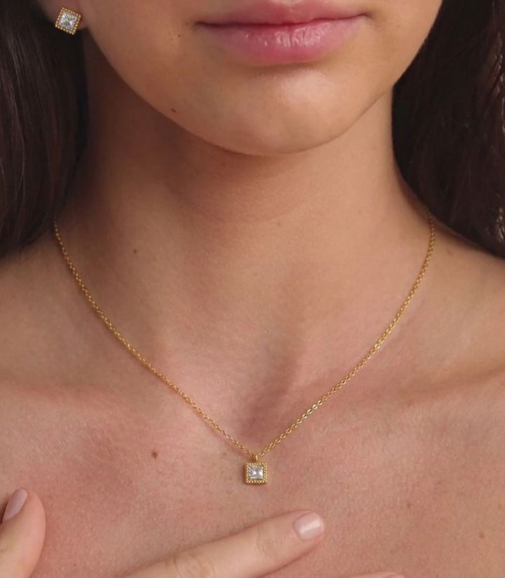 Collar y Aretes Set Square Zircon