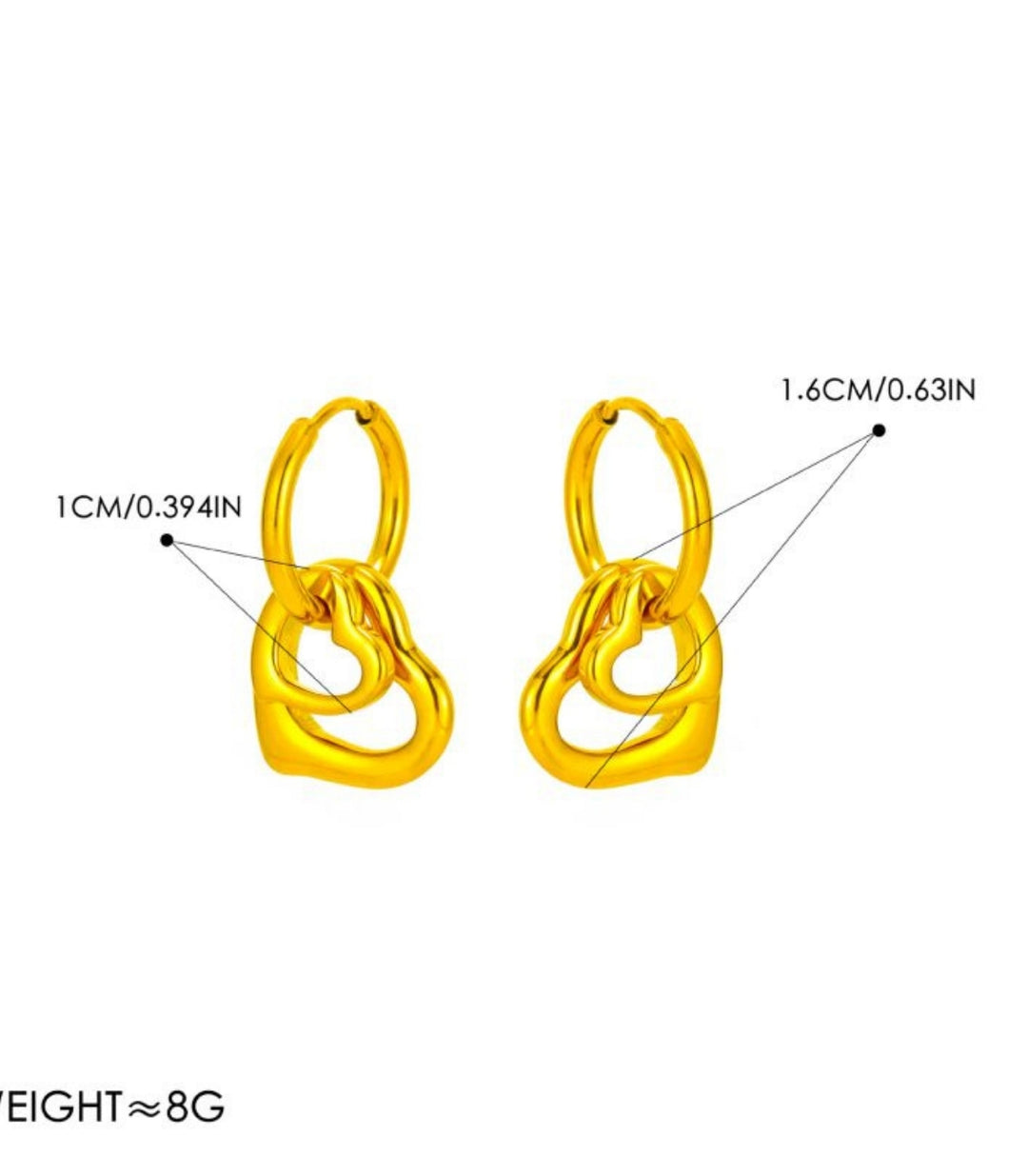 Aretes Dorado Doble Corazón