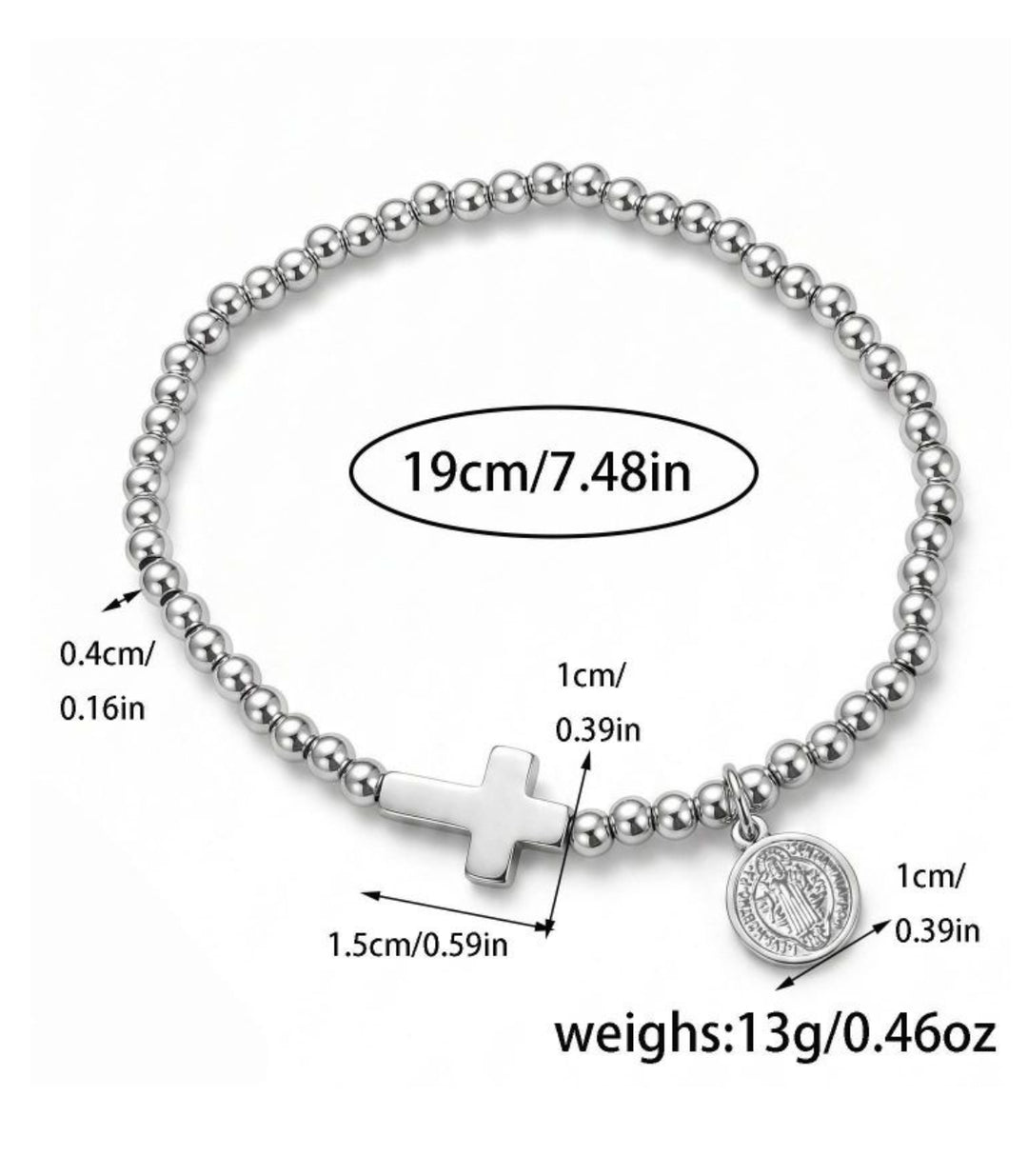Brazalete Silver Cross Beaded