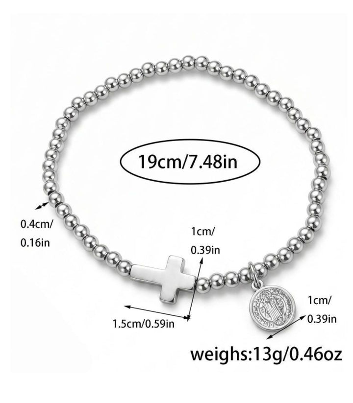 Brazalete Silver Cross Beaded