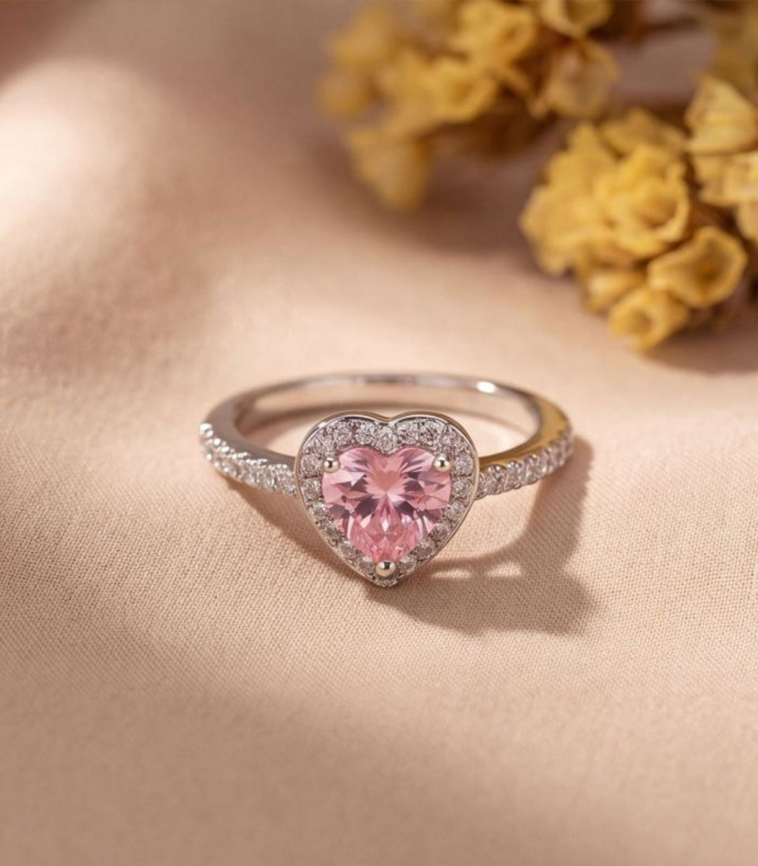 Anillo Corazón Rosa Zirconias