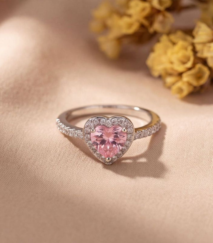 Anillo Corazón Rosa Zirconias