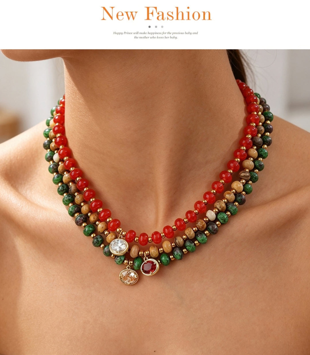 Collar Red Natural Stone Oval