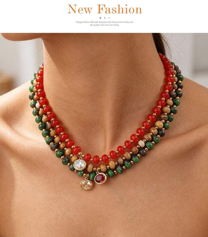 Collar Red Natural Stone Oval
