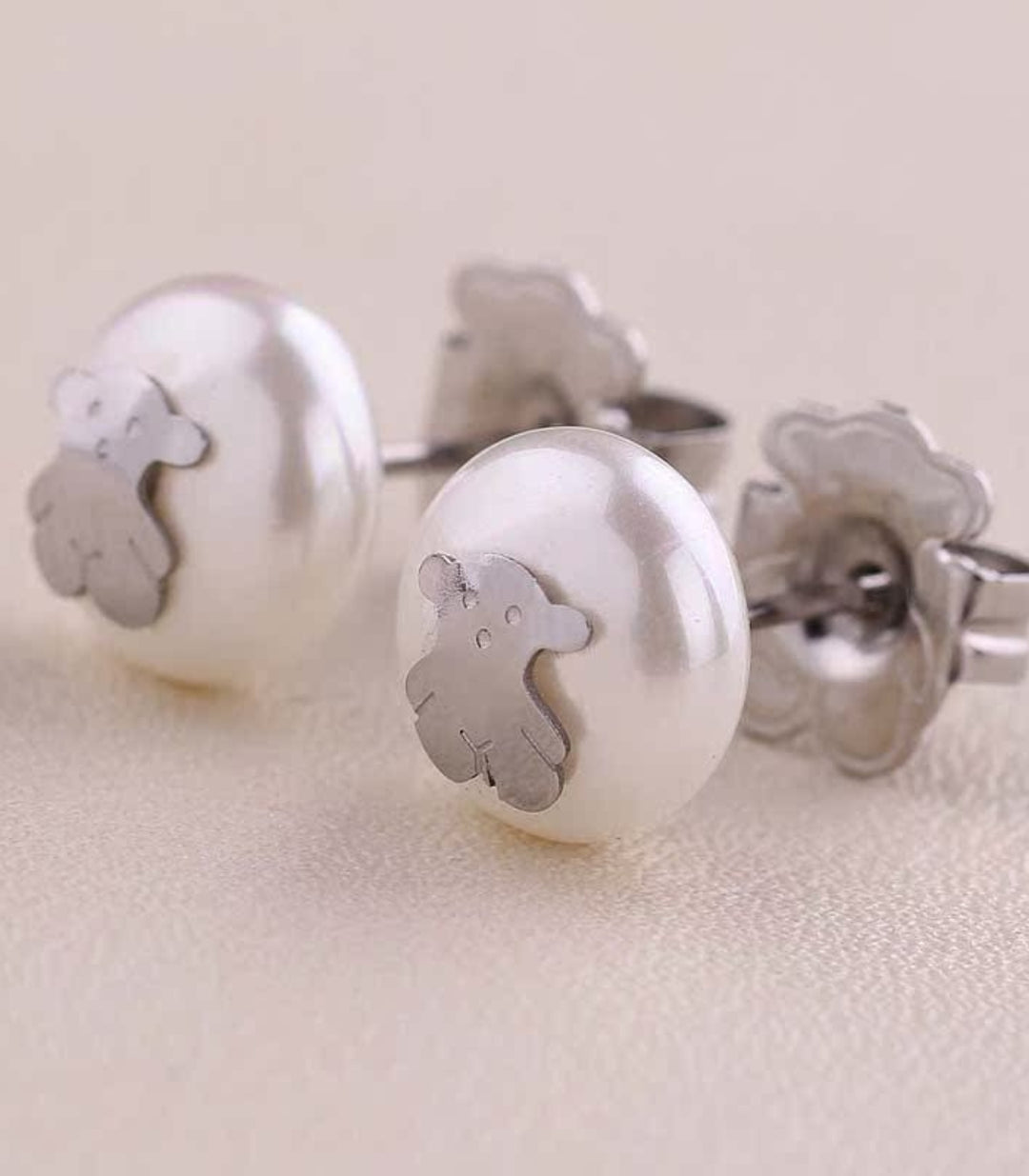 Aretes Perla Oso Plata