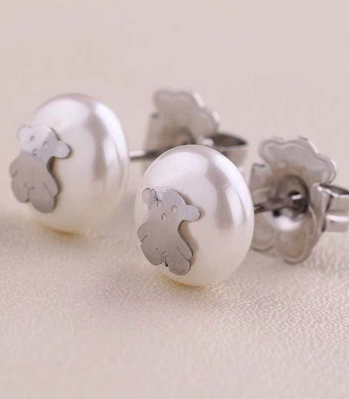Aretes Perla Oso Plata