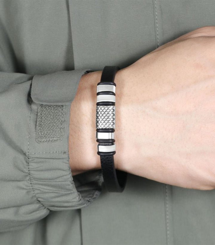 Brazalete Black Braided Leather