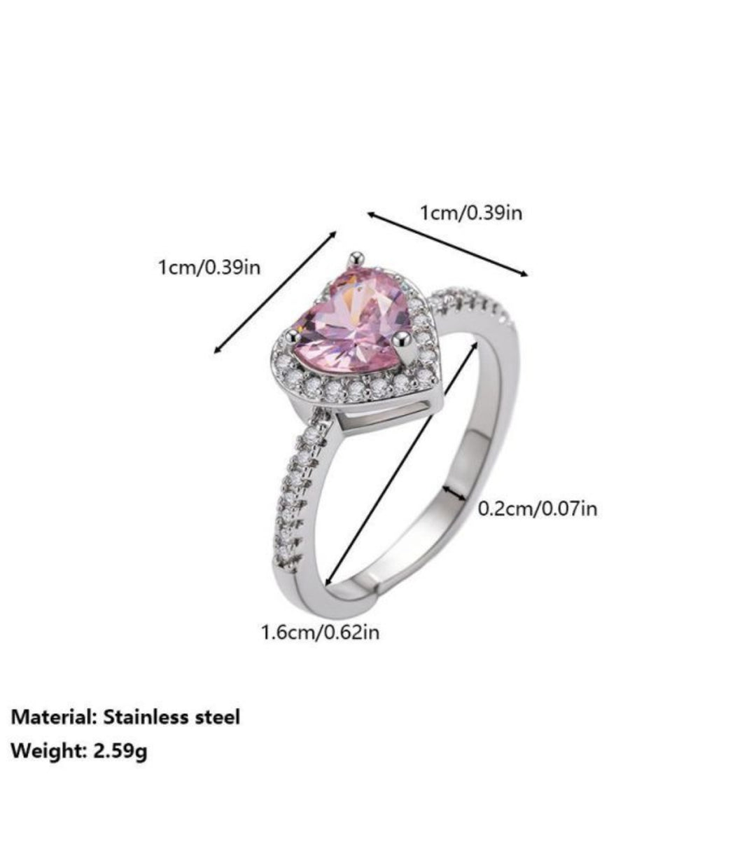 Anillo Corazón Rosa Zirconias