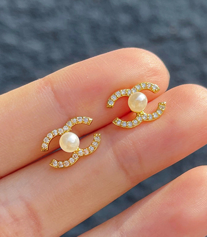 Aretes Zirconium Double C Pearl