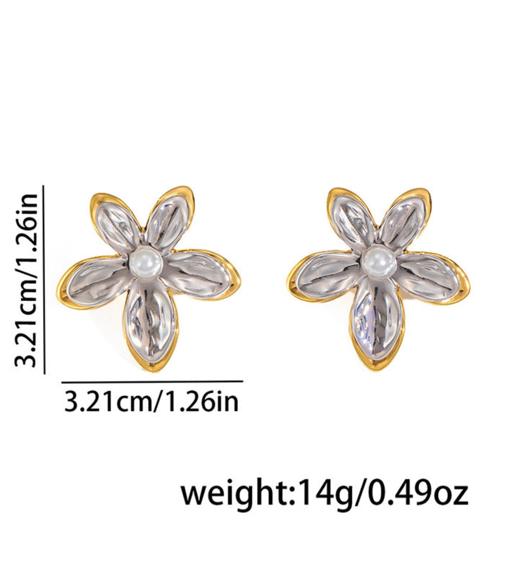 Aretes Flores con Perla Bicolor