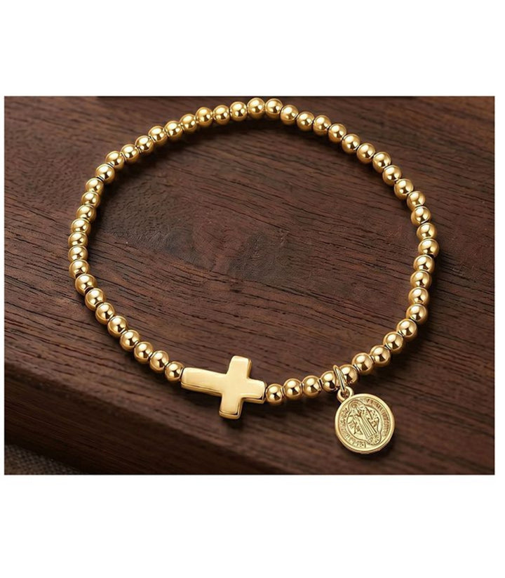 Brazalete Gold Cross Beaded