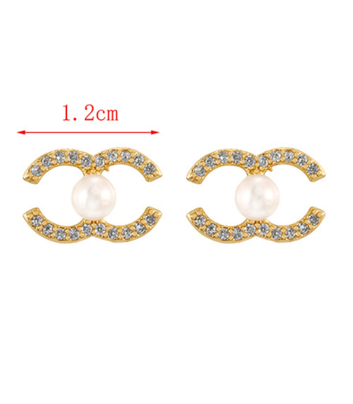 Aretes Zirconium Double C Pearl