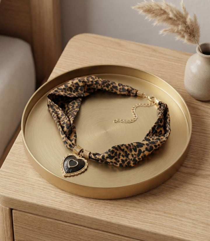 Collar Leopard Ribbon Heart