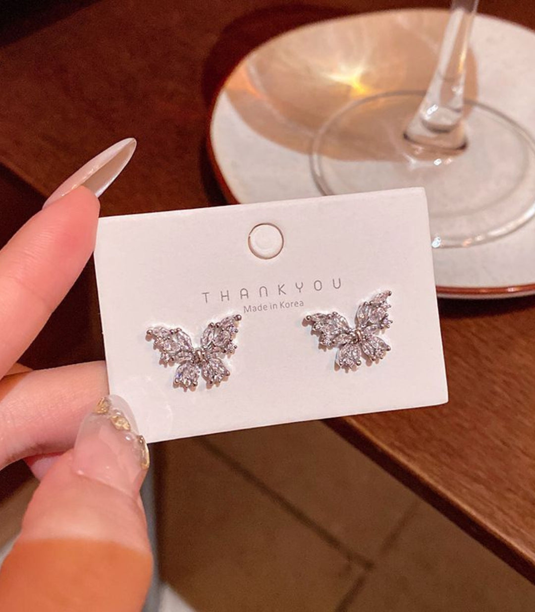 Aretes silver diamond Butterfly