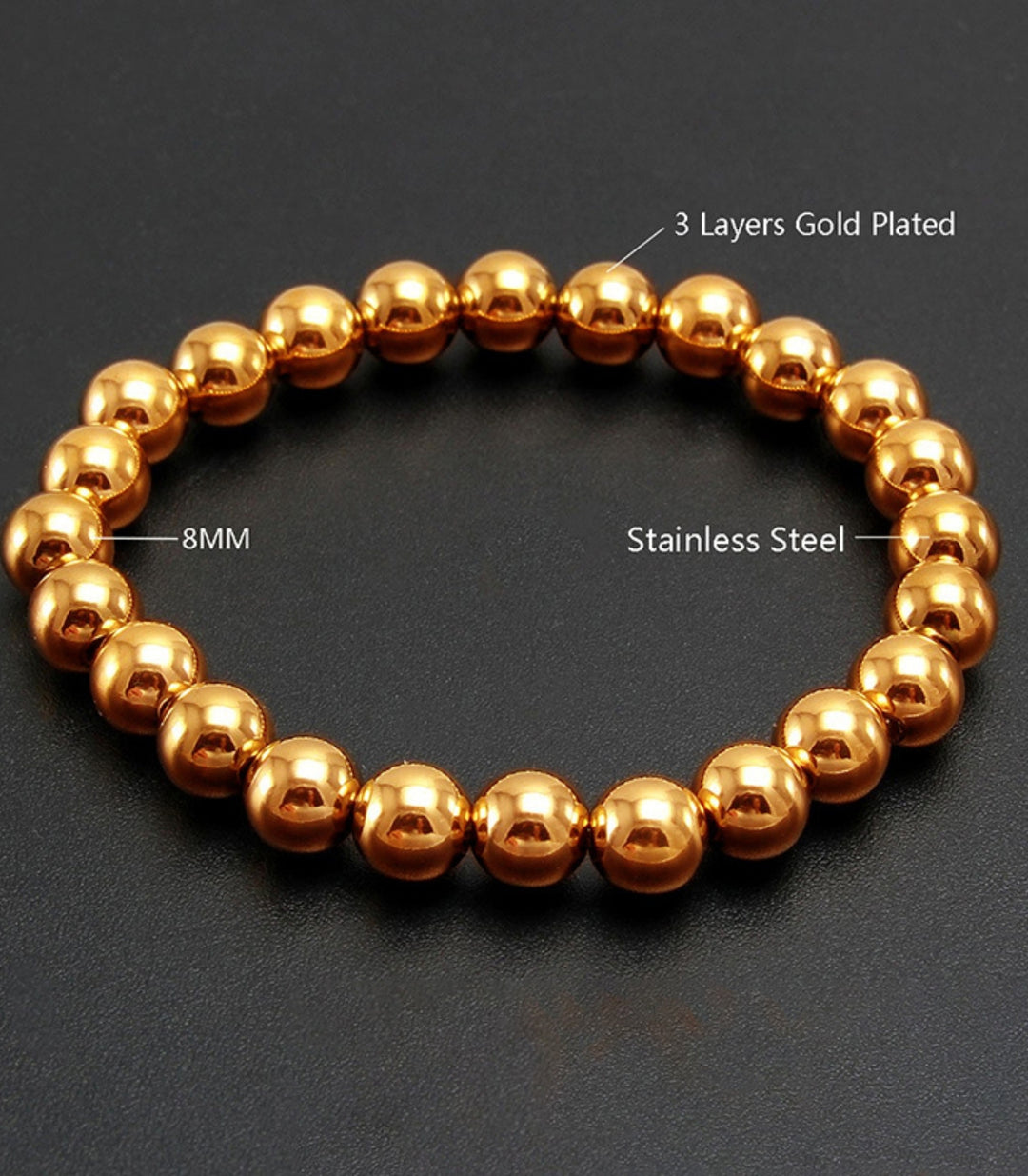 Brazalete G 8mm Beads Waterproof 18K