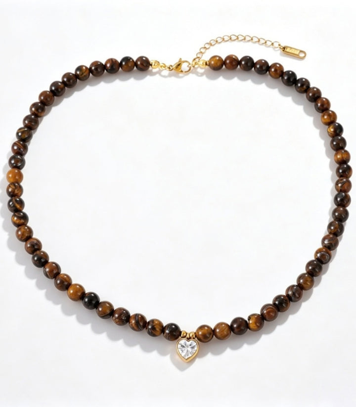 Collar Brown Tiger Eye Bead Zircon