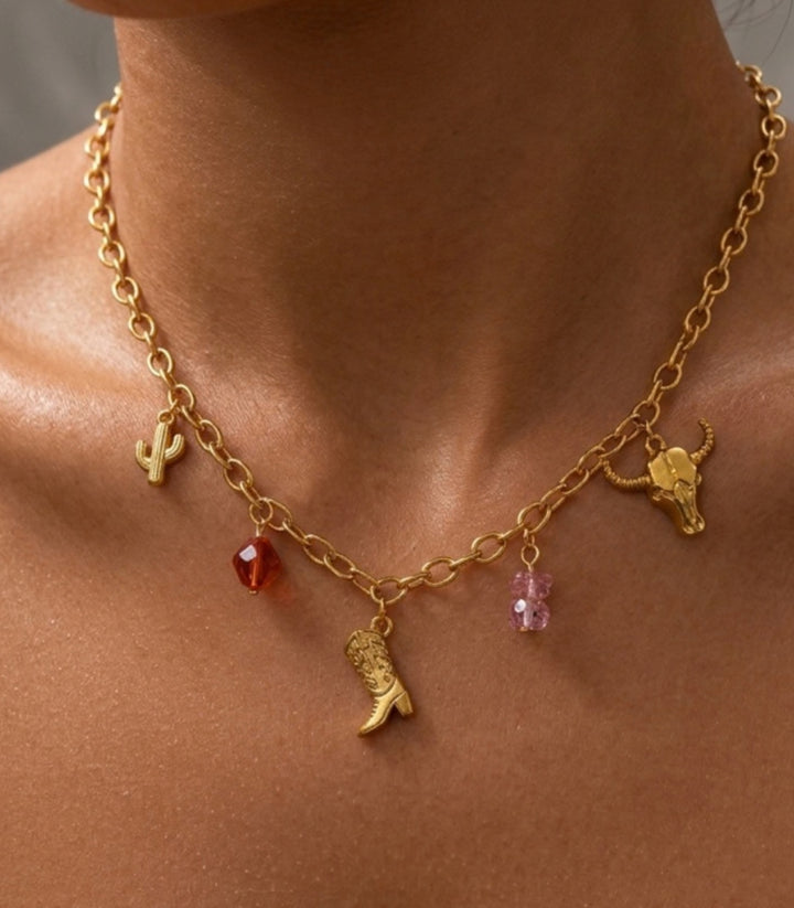 Collar Denim Multi Charms