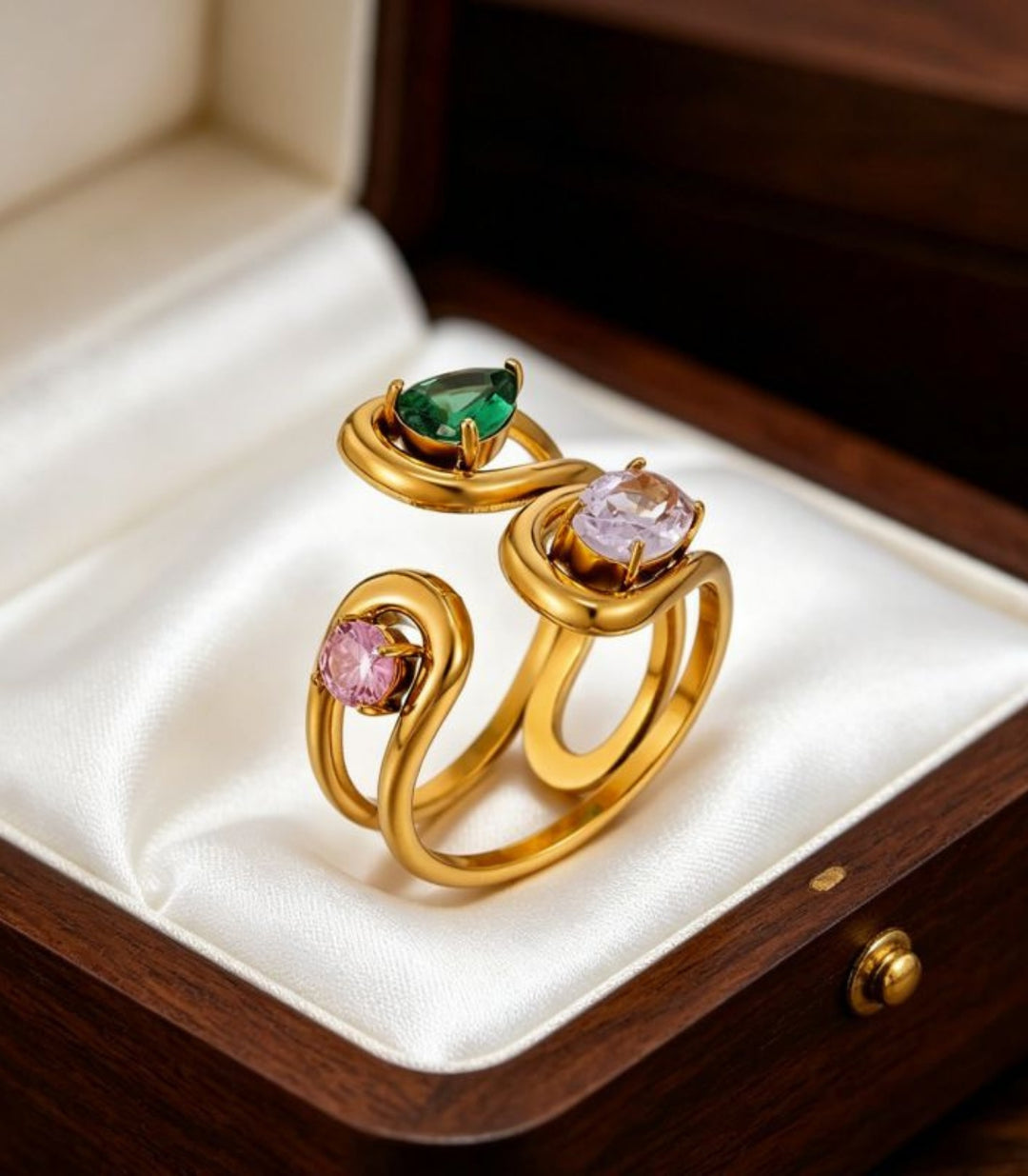 Anillo 3 zirconias colores