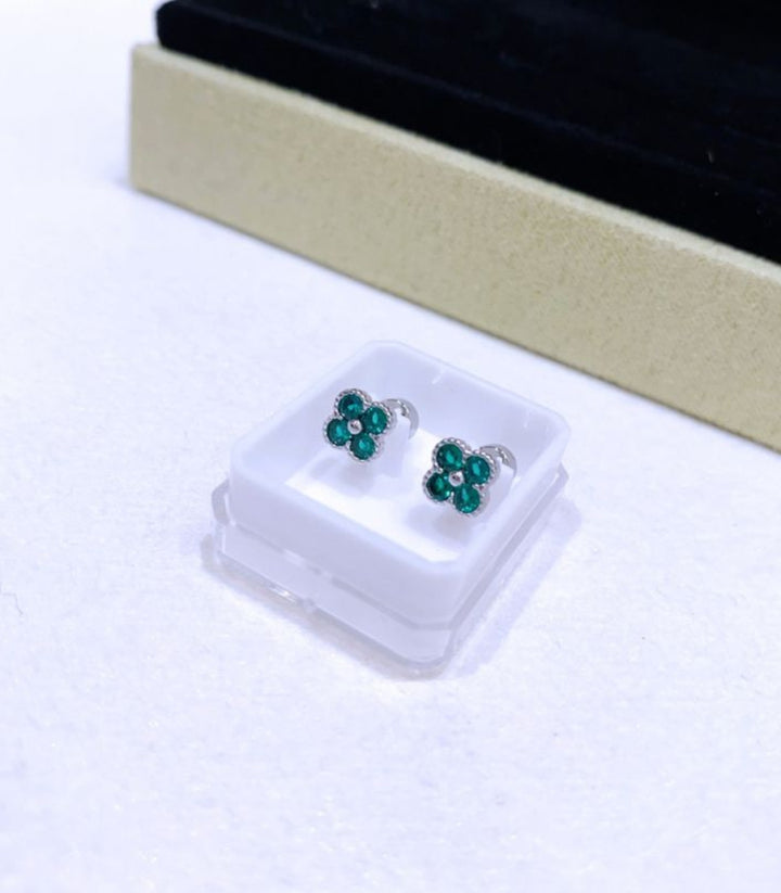 Aretes mini clover plata verde