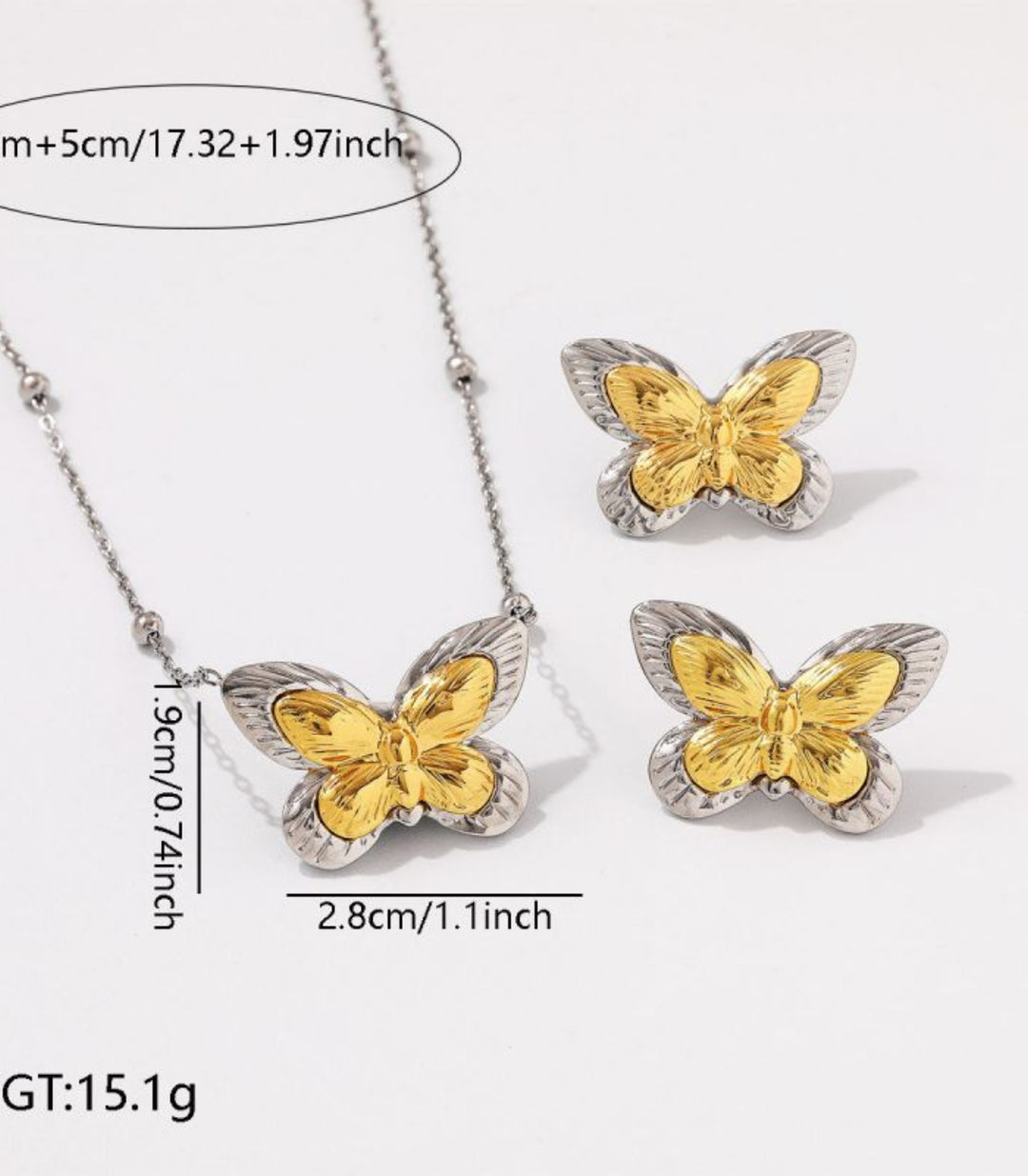Collar y Aretes Set Mariposas Plata