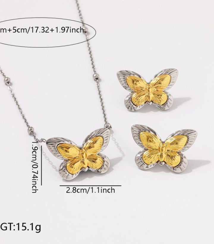 Collar y Aretes Set Mariposas Plata