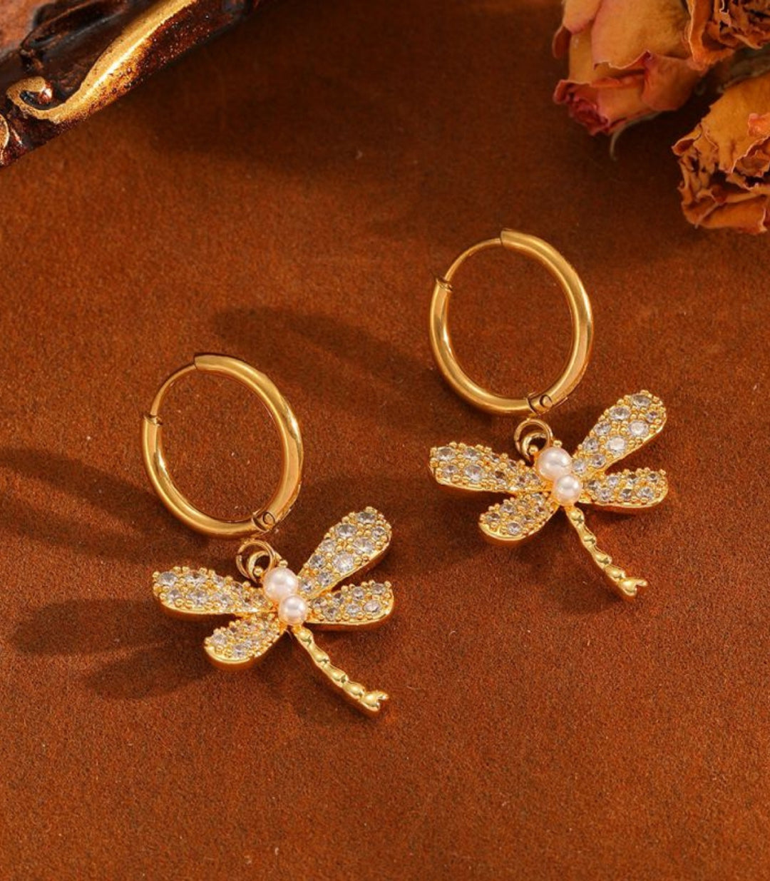 Aretes Gold Diamond Dragonfly