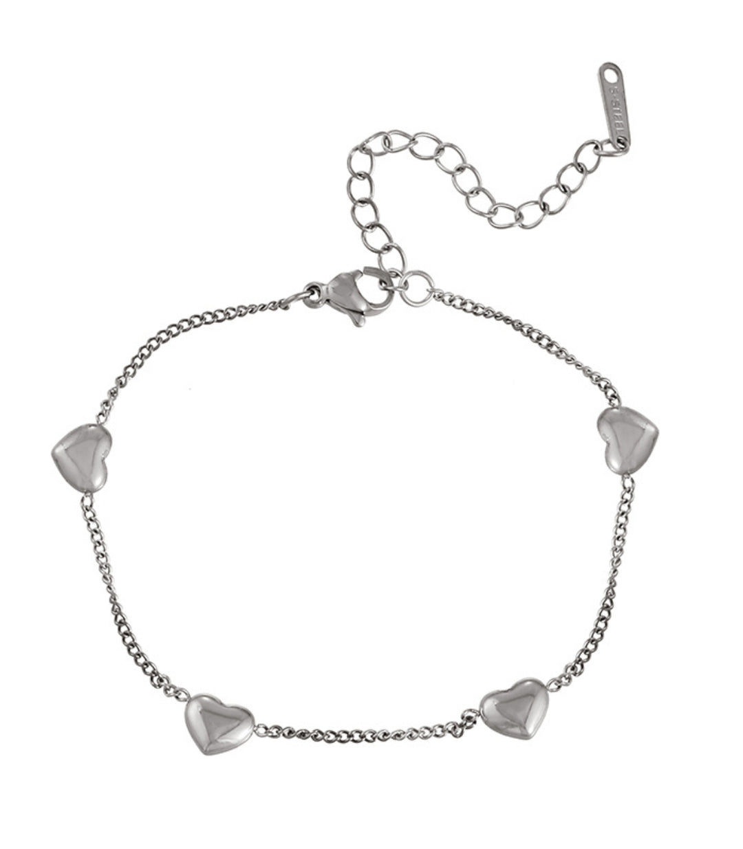 Tobillera plata corazones