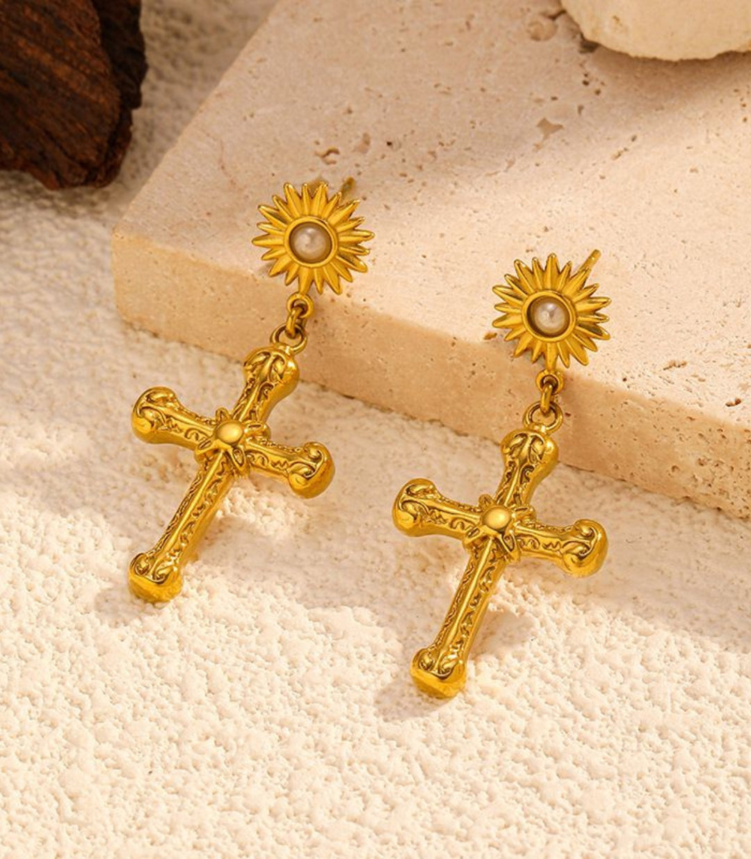 Aretes Sun Cross Pearl