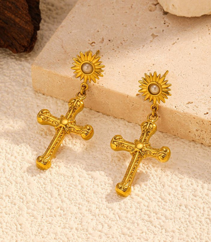 Aretes Sun Cross Pearl