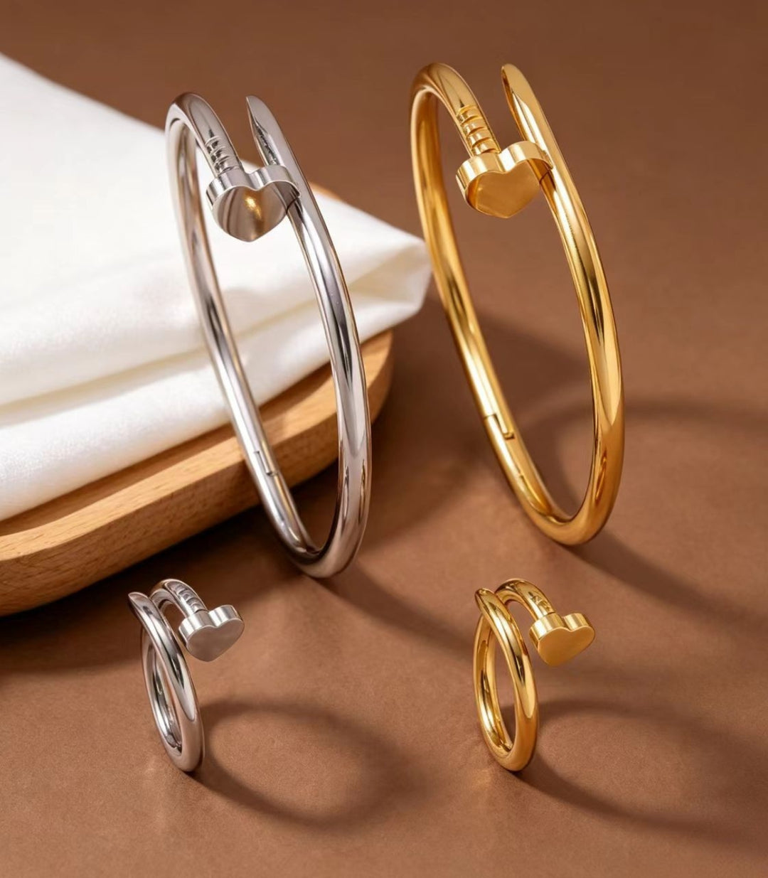 Brazalete y anillo Set Clavo Plata